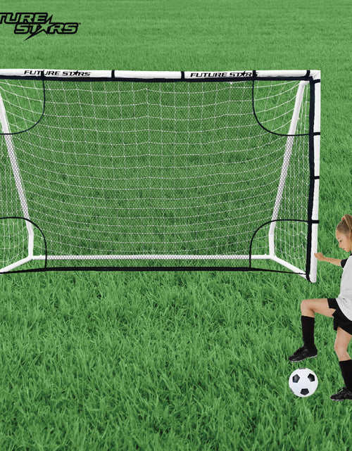 Load image into Gallery viewer, 8Ft Soccer Goal Combo Set with Shooter Tutor, Official Size 5 Soccer Ball and Pump with Pin
