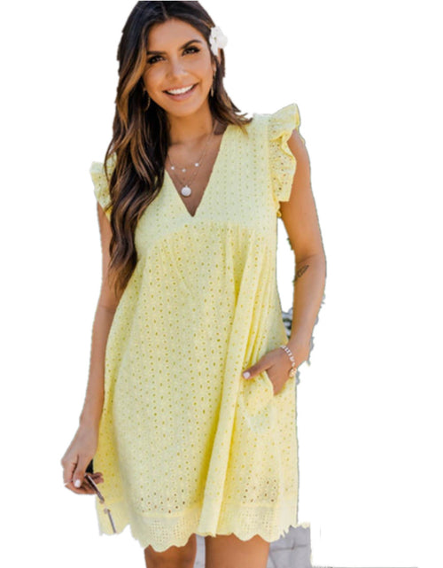Load image into Gallery viewer, Lace Dresses With Pocket Summer Sleeveless Jacquard Cutout V-Neck Beach Dress
