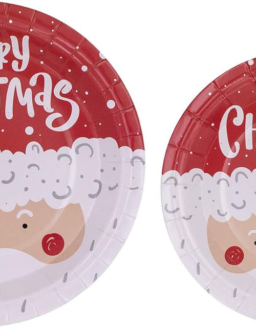 Load image into Gallery viewer, Disposable Christmas Paper Plates, Napkins, Cups &amp; Straws Set for 20 (Red)
