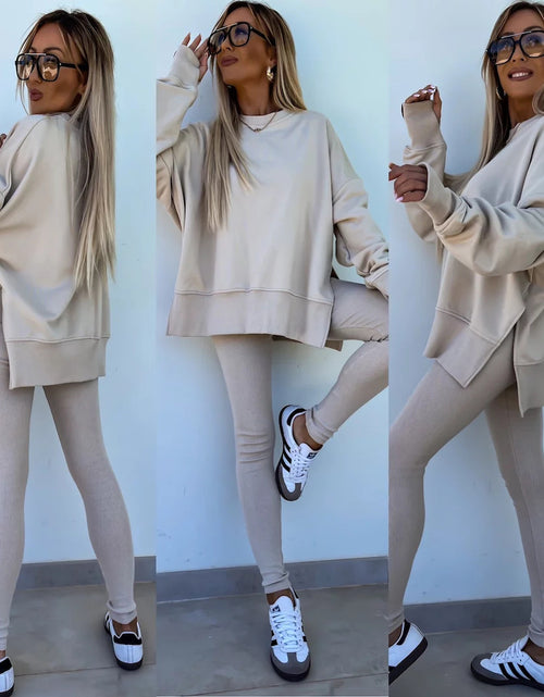 Load image into Gallery viewer, Sweater Suit Women&#39;s Casual Loose Long Sleeve Crew Neck Split Top Tight Trousers
