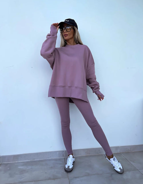 Load image into Gallery viewer, Sweater Suit Women&#39;s Casual Loose Long Sleeve Crew Neck Split Top Tight Trousers
