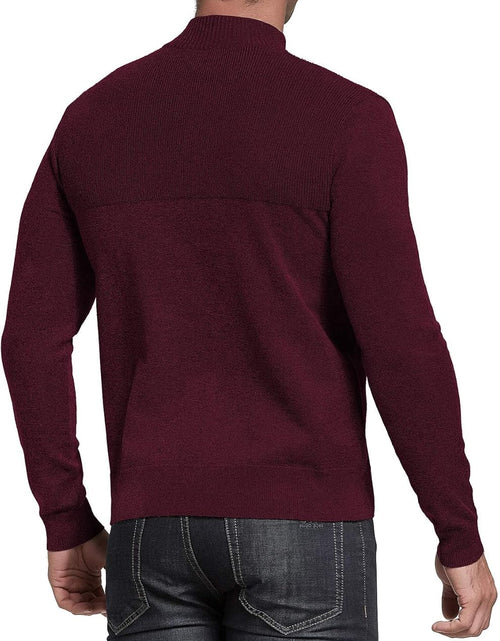 Load image into Gallery viewer, Mens Slim Fit Zip up Mock Neck Polo Sweater Casual Long Sleeve Sweater and Pullover Sweaters with Ribbing Edge
