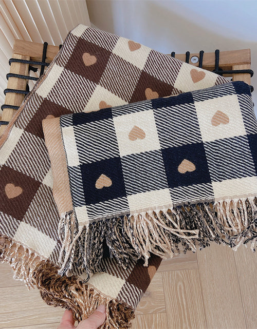 Load image into Gallery viewer, Artificial Cashmere Scarf Female With Hearts Thick Checks Fringe Bib
