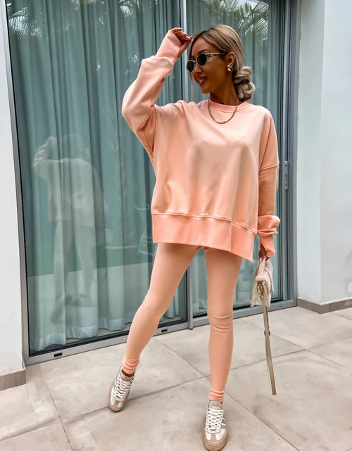Load image into Gallery viewer, Sweater Suit Women&#39;s Casual Loose Long Sleeve Crew Neck Split Top Tight Trousers
