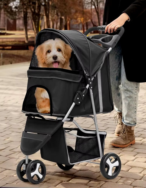 Load image into Gallery viewer, Foldable Pet Stroller with Weather Cover 3 Wheels Pet Strolling Cart for Small/Medium Dogs and Cats with Storage Basket
