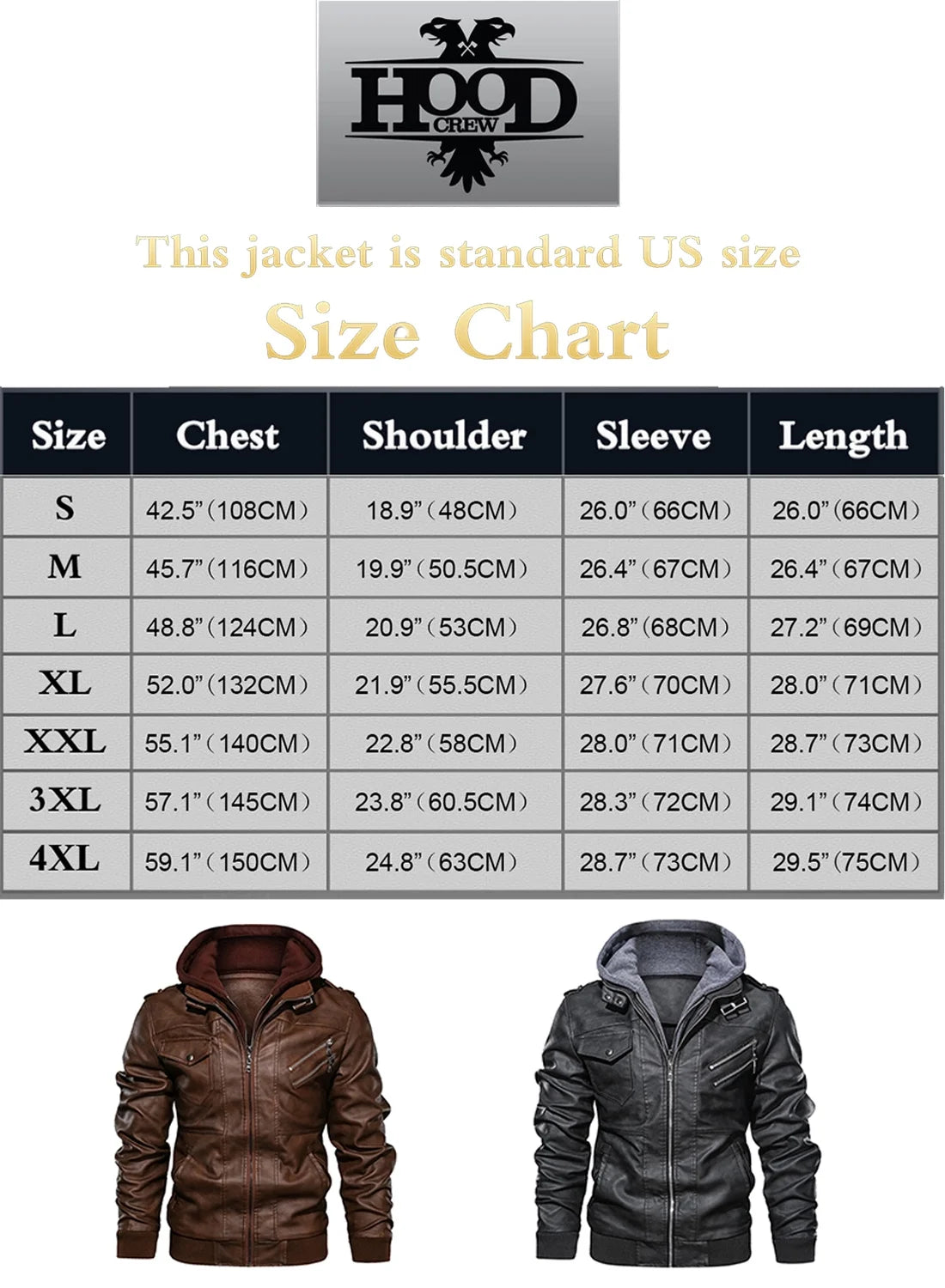 Men'S Pu Faux Leather Jacket with Removable Hood Brown M