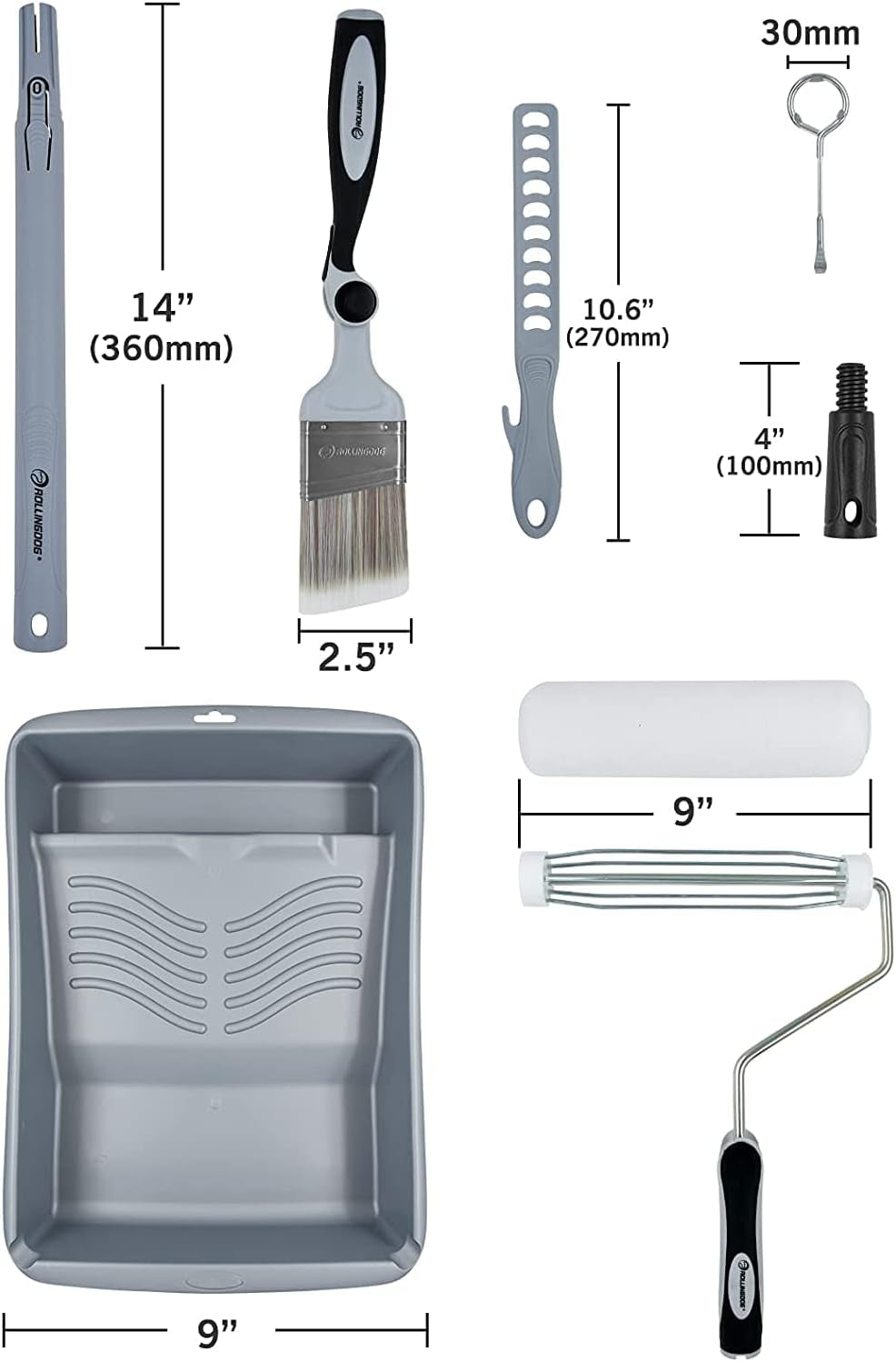 Paint Roller Set - 9 Inch Paint Roller with Extension Pole,Extendable Paint Brush,Paint Tray Etc.