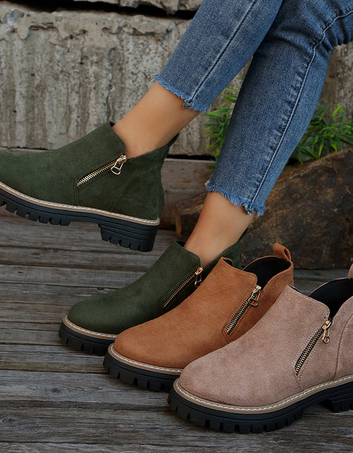 Load image into Gallery viewer, Fashion Ankle Boots With Side Zipper Ins Chunky Boots Autumn Winter Suede Shoes Women

