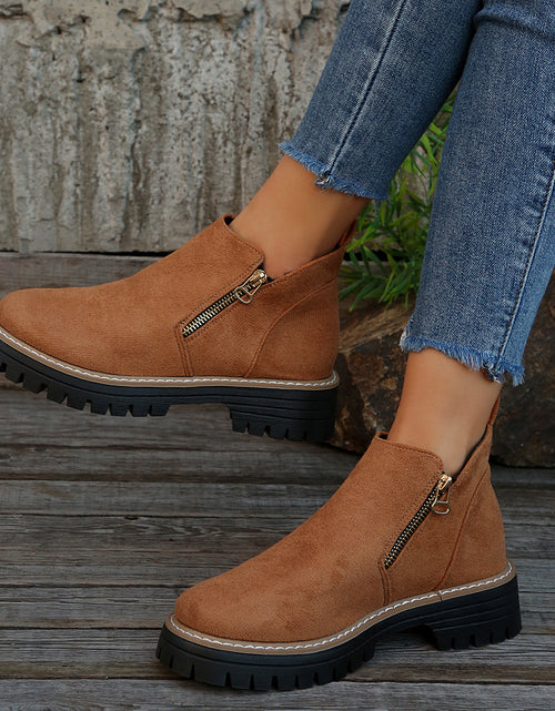 Load image into Gallery viewer, Fashion Ankle Boots With Side Zipper Ins Chunky Boots Autumn Winter Suede Shoes Women
