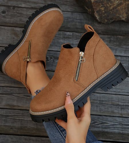 Fashion Ankle Boots With Side Zipper Ins Chunky Boots Autumn Winter Suede Shoes Women