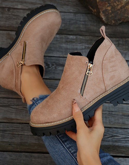Load image into Gallery viewer, Fashion Ankle Boots With Side Zipper Ins Chunky Boots Autumn Winter Suede Shoes Women
