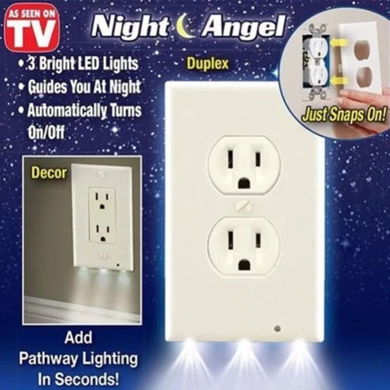 Duplex Electrical Outlet Modern Plugboard Plug-In Electrical Receptacle Wall Plate with LED Night Lights - Auto On/Off Sensor