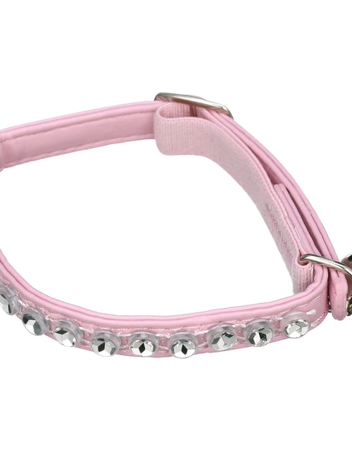 Load image into Gallery viewer, Pink Rhinestone Cat Collar, Neck Adjusts 7-10&quot;, Slide Buckle, Leather-Like Material, Shiny Bell
