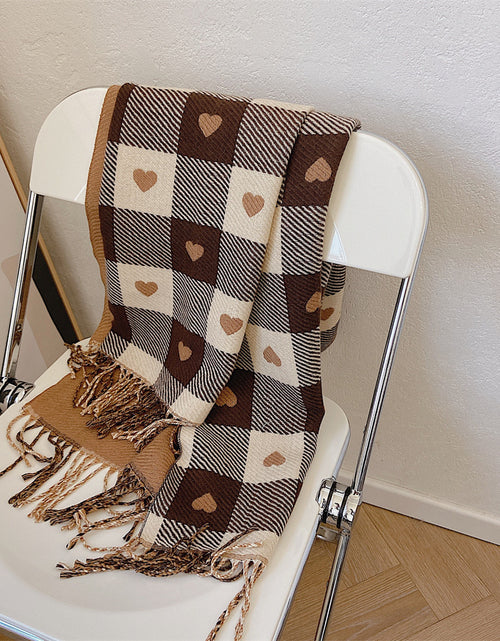 Load image into Gallery viewer, Artificial Cashmere Scarf Female With Hearts Thick Checks Fringe Bib
