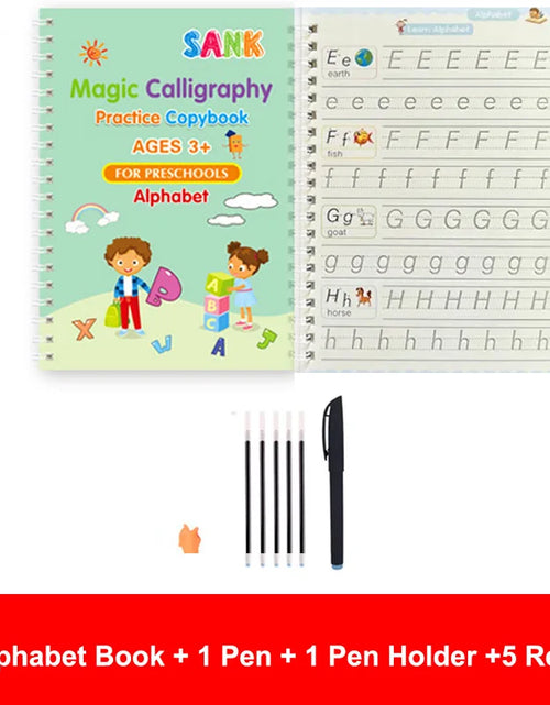 Load image into Gallery viewer, 4Pcs Sank Magic Practice Copybook Pen Preschools Kids Calligraphy English Verison Free Wiping Children Reusable Writing Book
