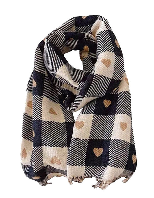 Load image into Gallery viewer, Artificial Cashmere Scarf Female With Hearts Thick Checks Fringe Bib
