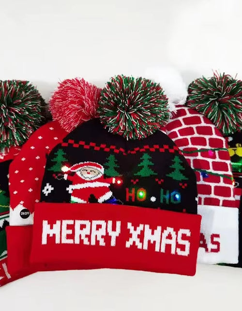 Load image into Gallery viewer, New Style! LED Christmas Hat Beanie Light up Illuminate Warm Hat 48 Patterns New Year Snowman Sweater Hat Christmas Decorations
