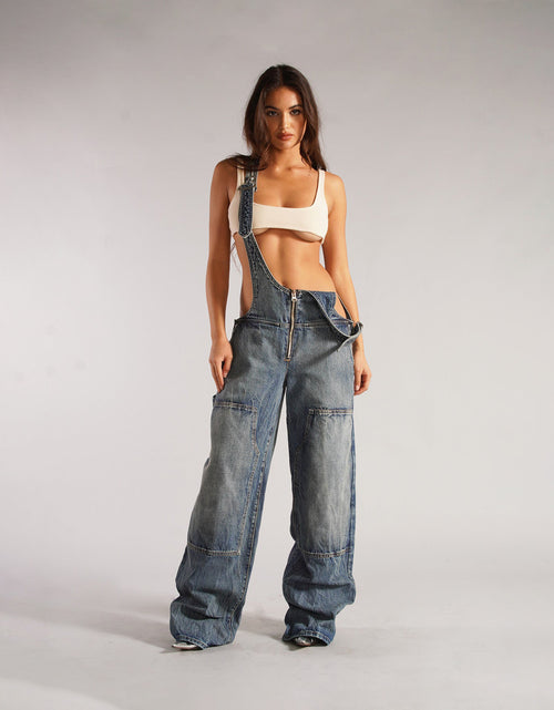 Load image into Gallery viewer, Y2K Zipper Denim Overalls With Pockets Fashion Loose Suspender Jumpsuit Streetwear Jeans Pants Womens Clothing
