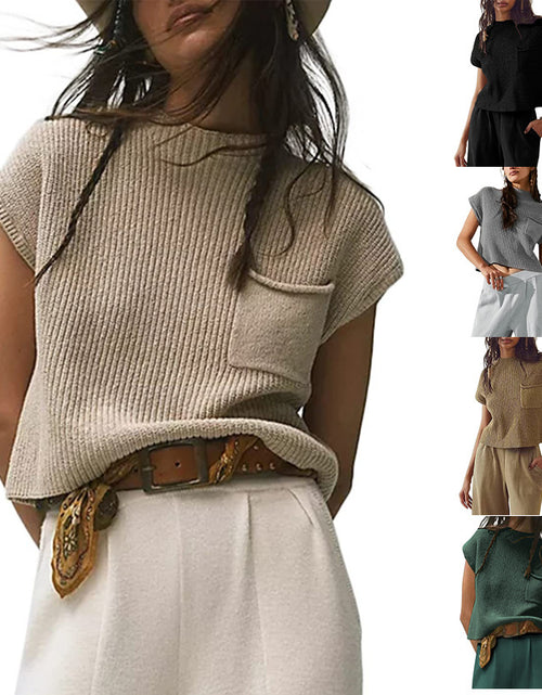 Load image into Gallery viewer, Women&#39;s Knitted Sleeveless Pocket Casual Rib Pullover Vest
