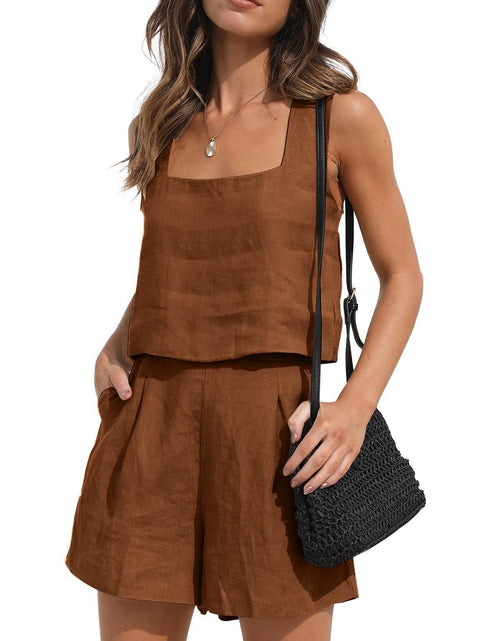 Load image into Gallery viewer, Women&#39;s Suit 2 Piece Outfits Square Neck Tops Shorts Sets Lounge Clothes Beach Summer Casual Outfits
