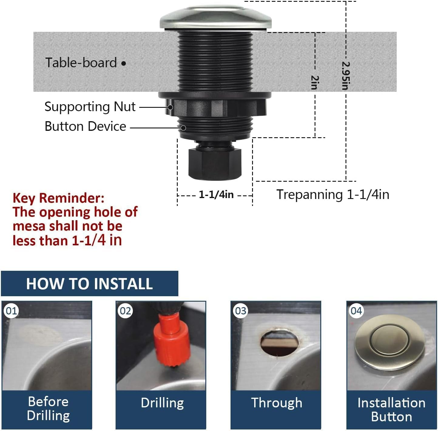 Garbage Disposal Air Switch Kit Sink Top Waste Disposal Stainless Steel Brushed Nickel On/Off Air Button Food and Waste Disposals Part by