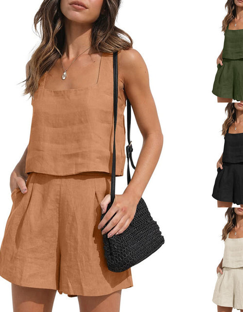 Load image into Gallery viewer, Women&#39;s Suit 2 Piece Outfits Square Neck Tops Shorts Sets Lounge Clothes Beach Summer Casual Outfits

