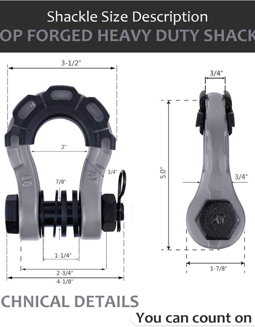 Load image into Gallery viewer, Shackles Upgrade 3/4&quot; D Ring Shackle (2 Pack) 70,000 Lbs Break Strength with 7/8&quot; Pin, Isolator and Washer Kits for Use with Tow Strap, Winch, Off-Road Truck Vehicle Recovery, Grey
