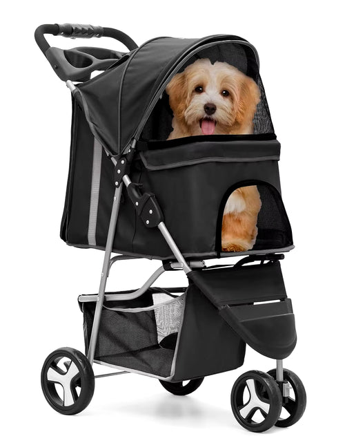 Load image into Gallery viewer, Foldable Pet Stroller with Weather Cover 3 Wheels Pet Strolling Cart for Small/Medium Dogs and Cats with Storage Basket
