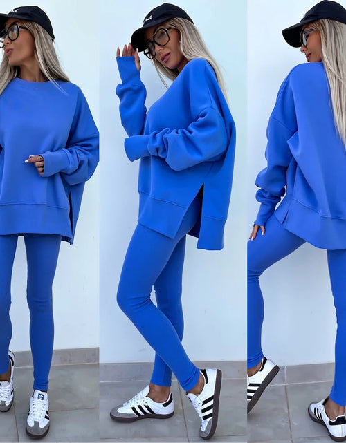 Load image into Gallery viewer, Sweater Suit Women&#39;s Casual Loose Long Sleeve Crew Neck Split Top Tight Trousers
