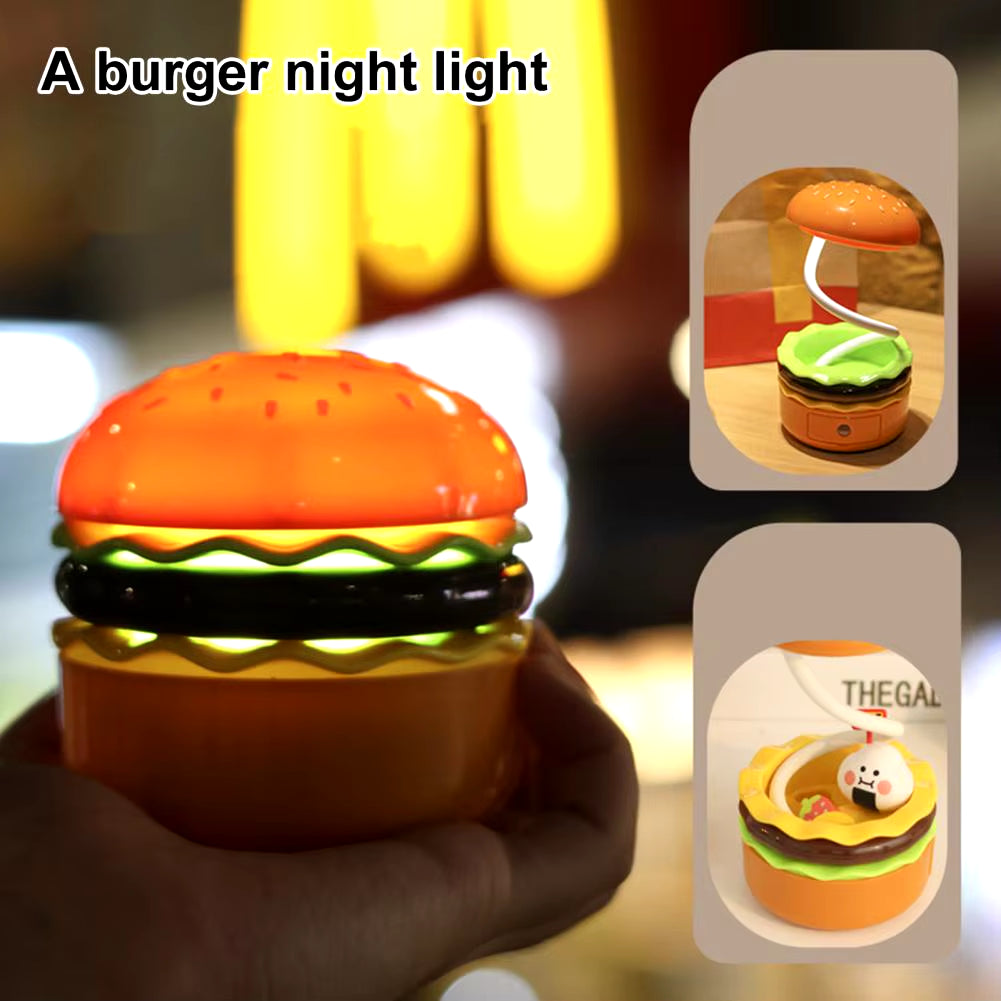 Hamburger Table Lamp with Pencil Sharpener Creative Shape Flexible Hose Design 2-In-1 Multifunctional Bedside Lamp Home Decor