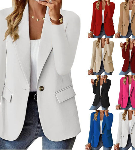 Polyester Autumn Long Sleeve Solid Color Cardigan Small Suit Jacket For Women