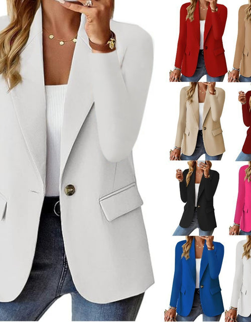 Load image into Gallery viewer, Polyester Autumn Long Sleeve Solid Color Cardigan Small Suit Jacket For Women
