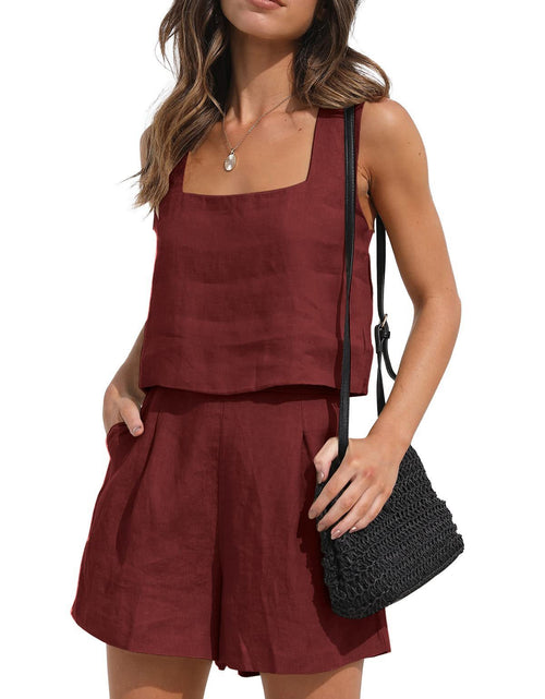 Load image into Gallery viewer, Women&#39;s Suit 2 Piece Outfits Square Neck Tops Shorts Sets Lounge Clothes Beach Summer Casual Outfits
