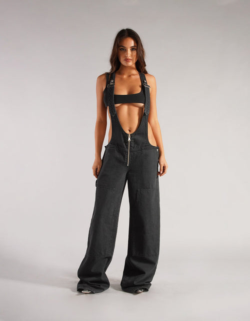 Load image into Gallery viewer, Y2K Zipper Denim Overalls With Pockets Fashion Loose Suspender Jumpsuit Streetwear Jeans Pants Womens Clothing
