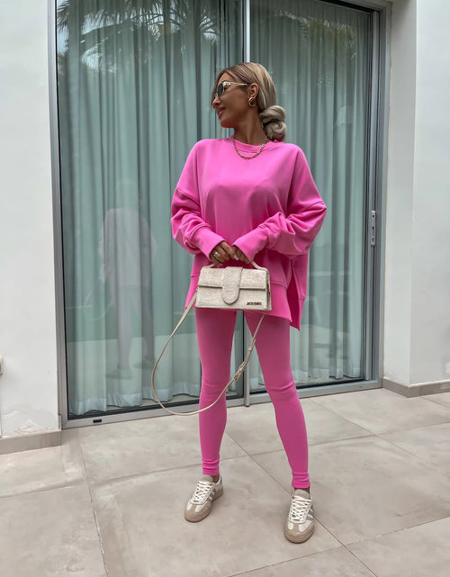 Load image into Gallery viewer, Sweater Suit Women&#39;s Casual Loose Long Sleeve Crew Neck Split Top Tight Trousers
