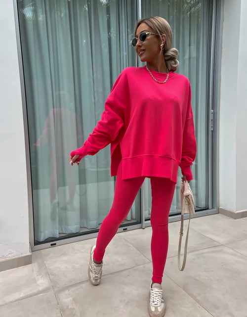Load image into Gallery viewer, Sweater Suit Women&#39;s Casual Loose Long Sleeve Crew Neck Split Top Tight Trousers
