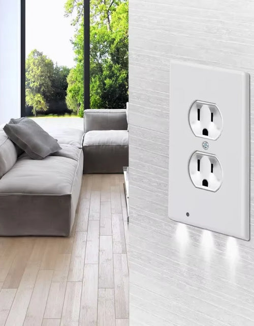 Load image into Gallery viewer, Duplex Electrical Outlet Modern Plugboard Plug-In Electrical Receptacle Wall Plate with LED Night Lights - Auto On/Off Sensor
